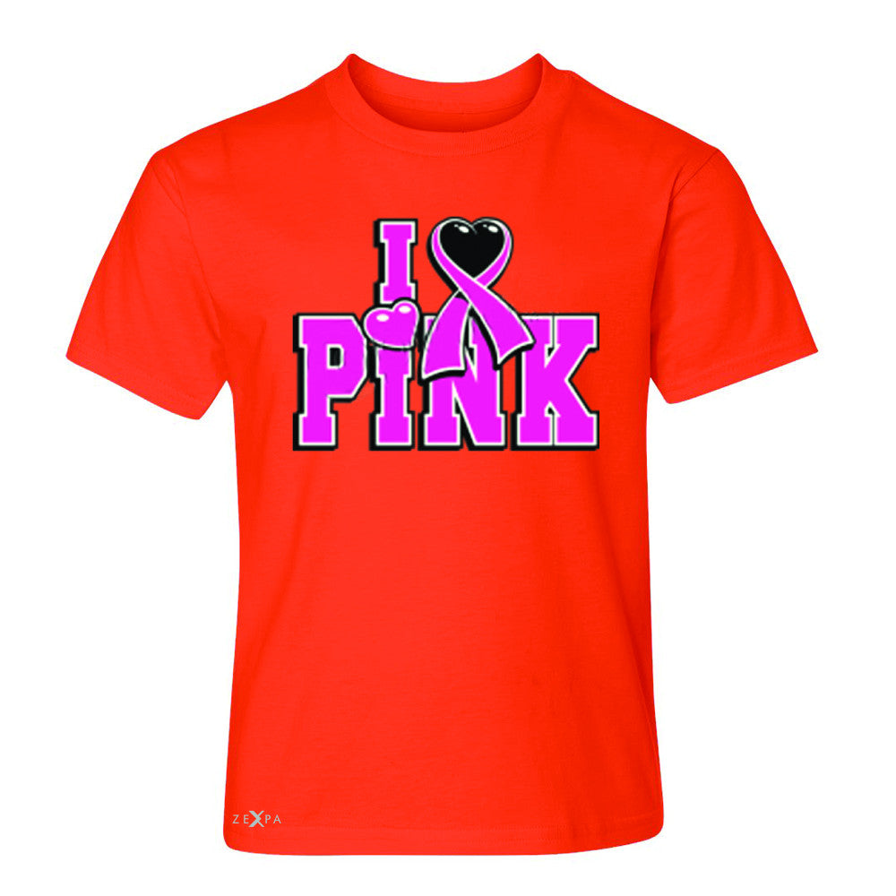 I Love Pink - Pink Heart Ribbon Youth T-shirt Breast Cancer Tee - Zexpa Apparel - 2