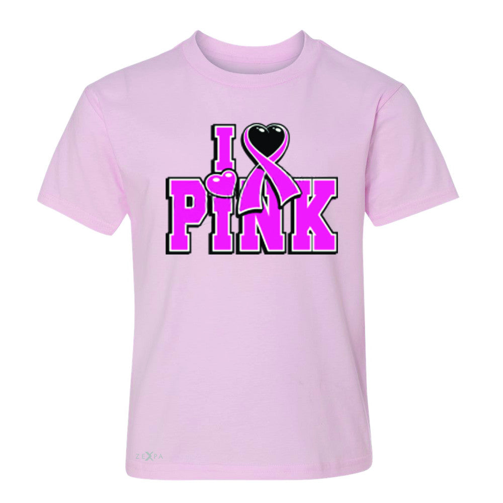 I Love Pink - Pink Heart Ribbon Youth T-shirt Breast Cancer Tee - Zexpa Apparel - 3