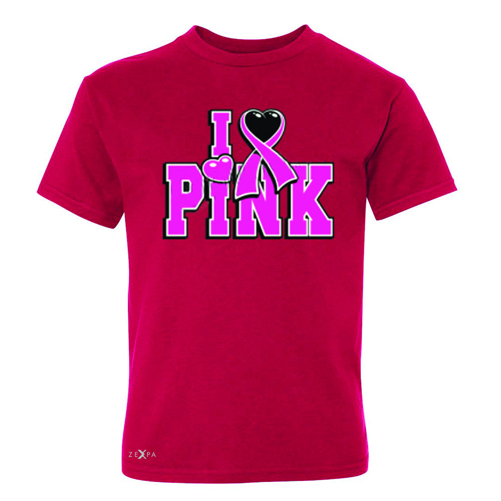 I Love Pink - Pink Heart Ribbon Youth T-shirt Breast Cancer Tee - Zexpa Apparel - 4