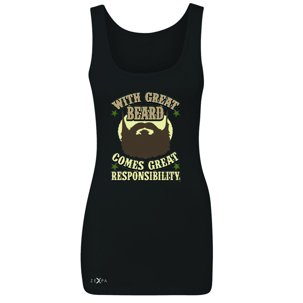 With Great Beard Comes Great Responsibility Women's Tank Top Fun Sleeveless - Zexpa Apparel - 1