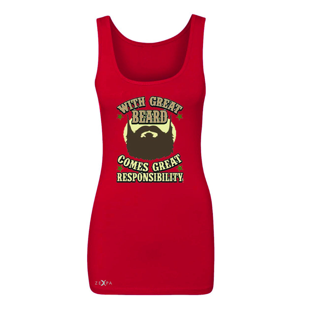 With Great Beard Comes Great Responsibility Women's Tank Top Fun Sleeveless - Zexpa Apparel - 3