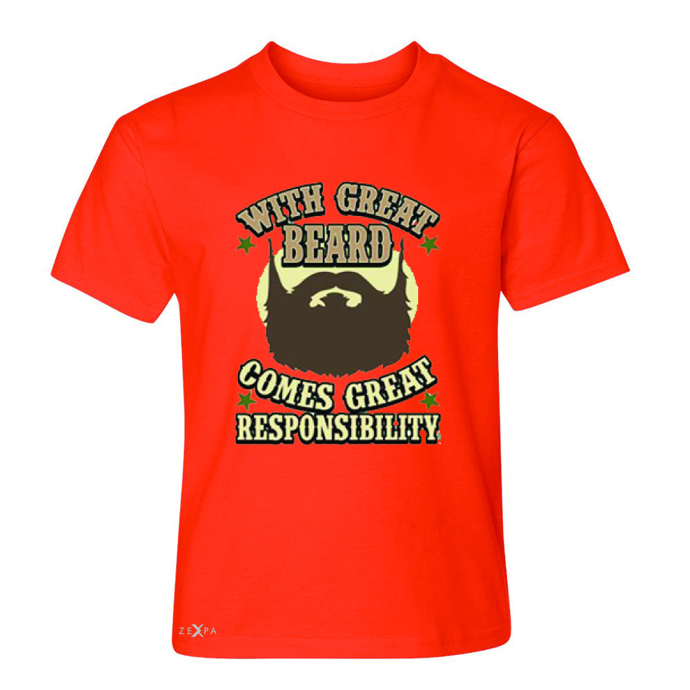 With Great Beard Comes Great Responsibility Youth T-shirt Fun Tee - Zexpa Apparel - 2