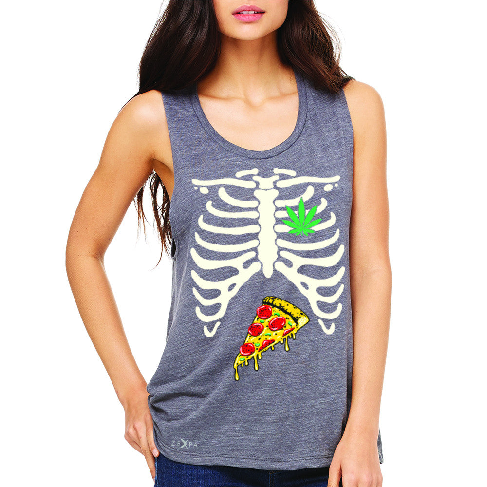 Rib Cage Weed Pizza Muchies Women's Muscle Tee Funny Gift Friend Sleeveless - Zexpa Apparel - 2