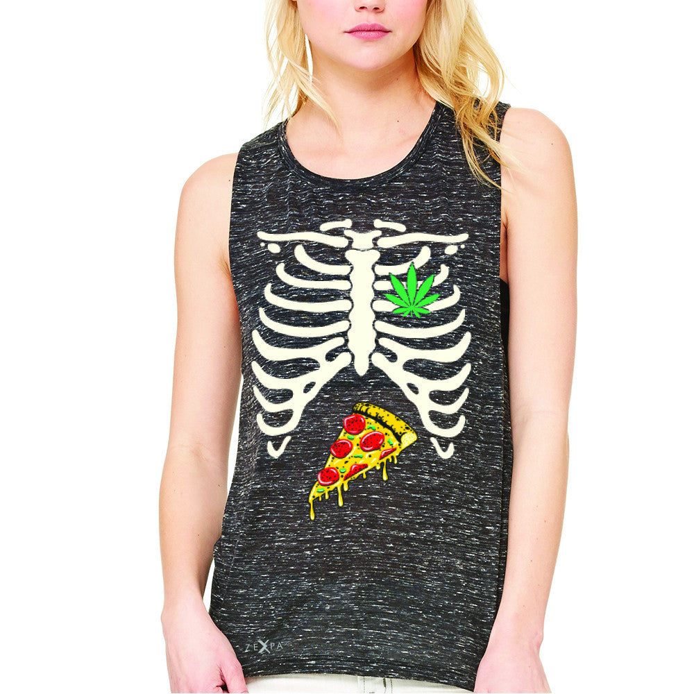 Rib Cage Weed Pizza Muchies Women's Muscle Tee Funny Gift Friend Sleeveless - Zexpa Apparel - 3
