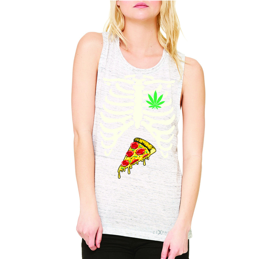 Rib Cage Weed Pizza Muchies Women's Muscle Tee Funny Gift Friend Sleeveless - Zexpa Apparel - 5