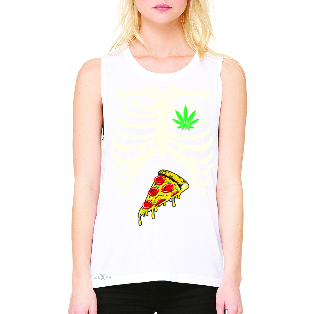 Rib Cage Weed Pizza Muchies Women's Muscle Tee Funny Gift Friend Sleeveless - Zexpa Apparel - 6
