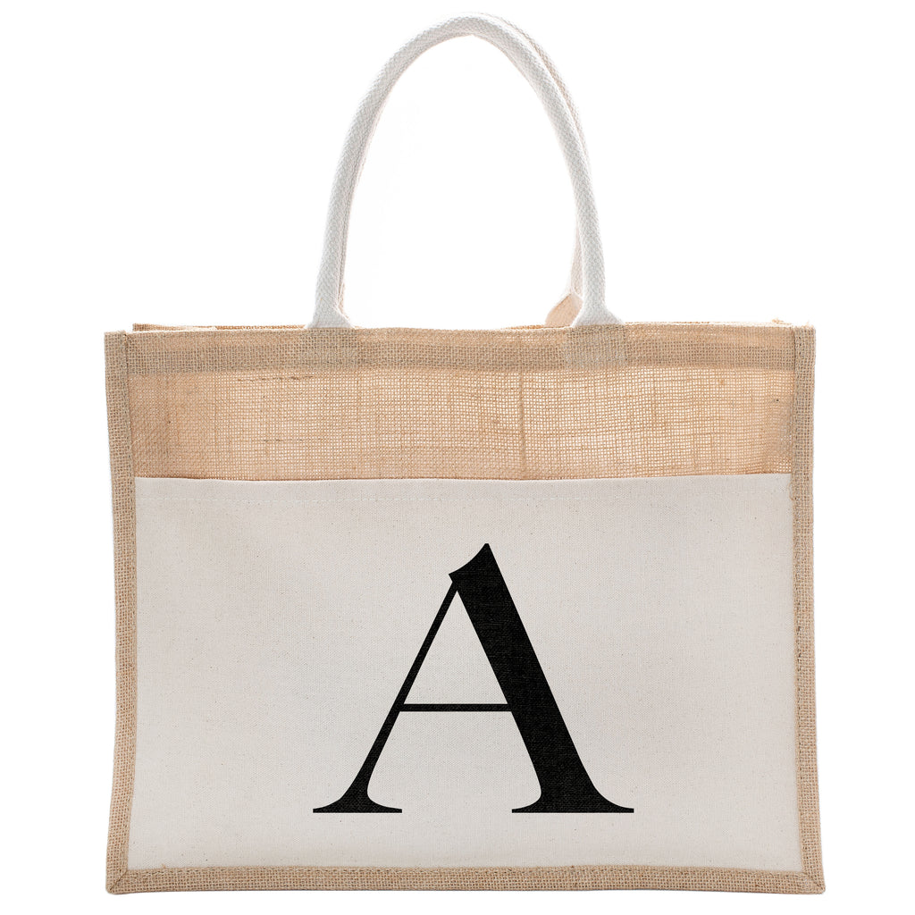 Daily Use Canvas Tote Bag With Initial For Beach Workout Yoga Vacation Gym | Luxury Totes Gift for Christmas Events and Parties