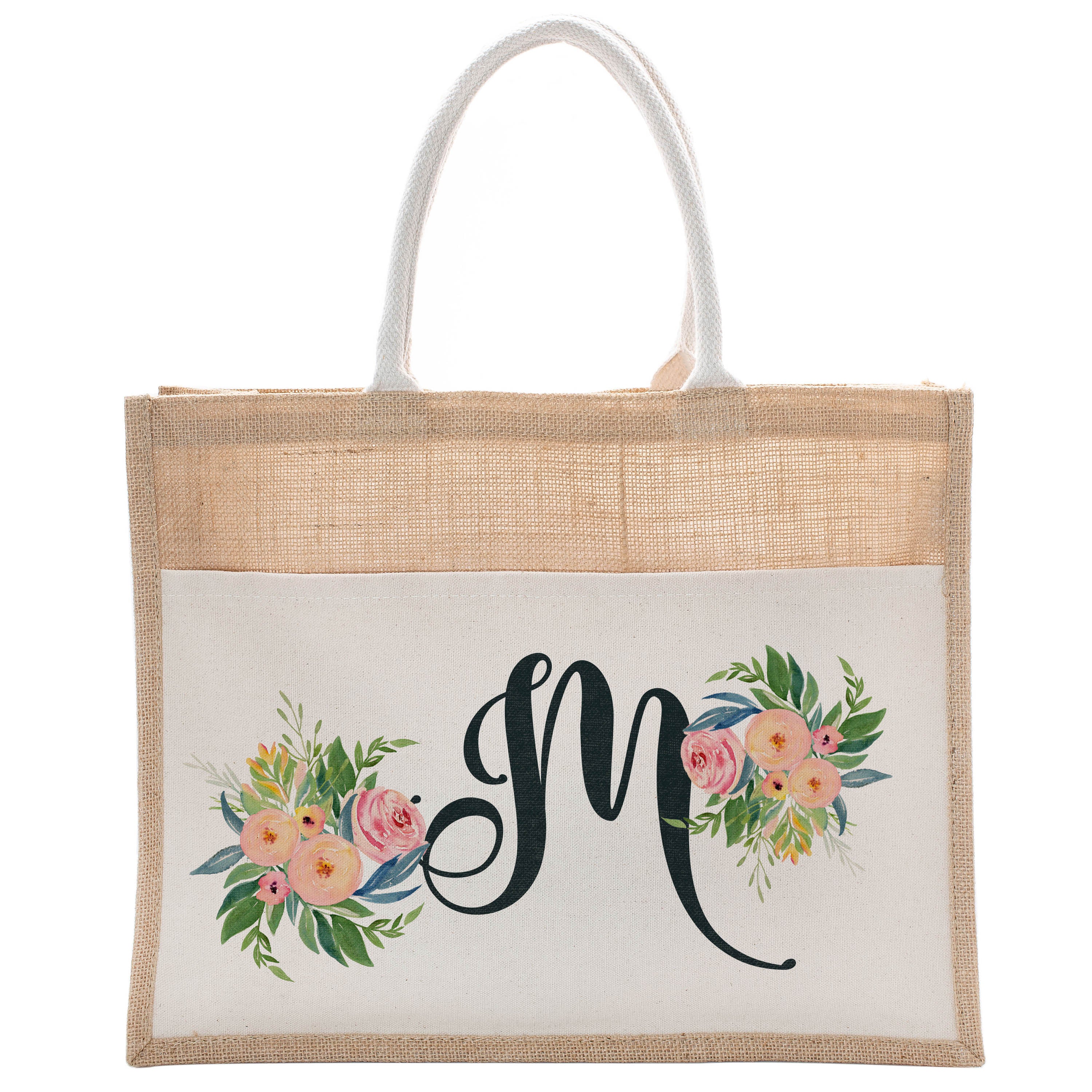 Personalized Cotton Canvas Beach Tote Bag Monogram Tote Bag 