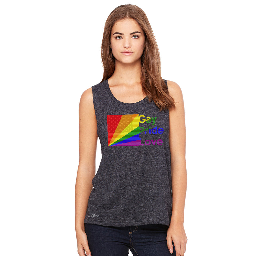 Zexpa Apparel™ American - Rainbow Flag  Gay Pride Love Women's Muscle Tee Pride Sleeveless - Zexpa Apparel Halloween Christmas Shirts