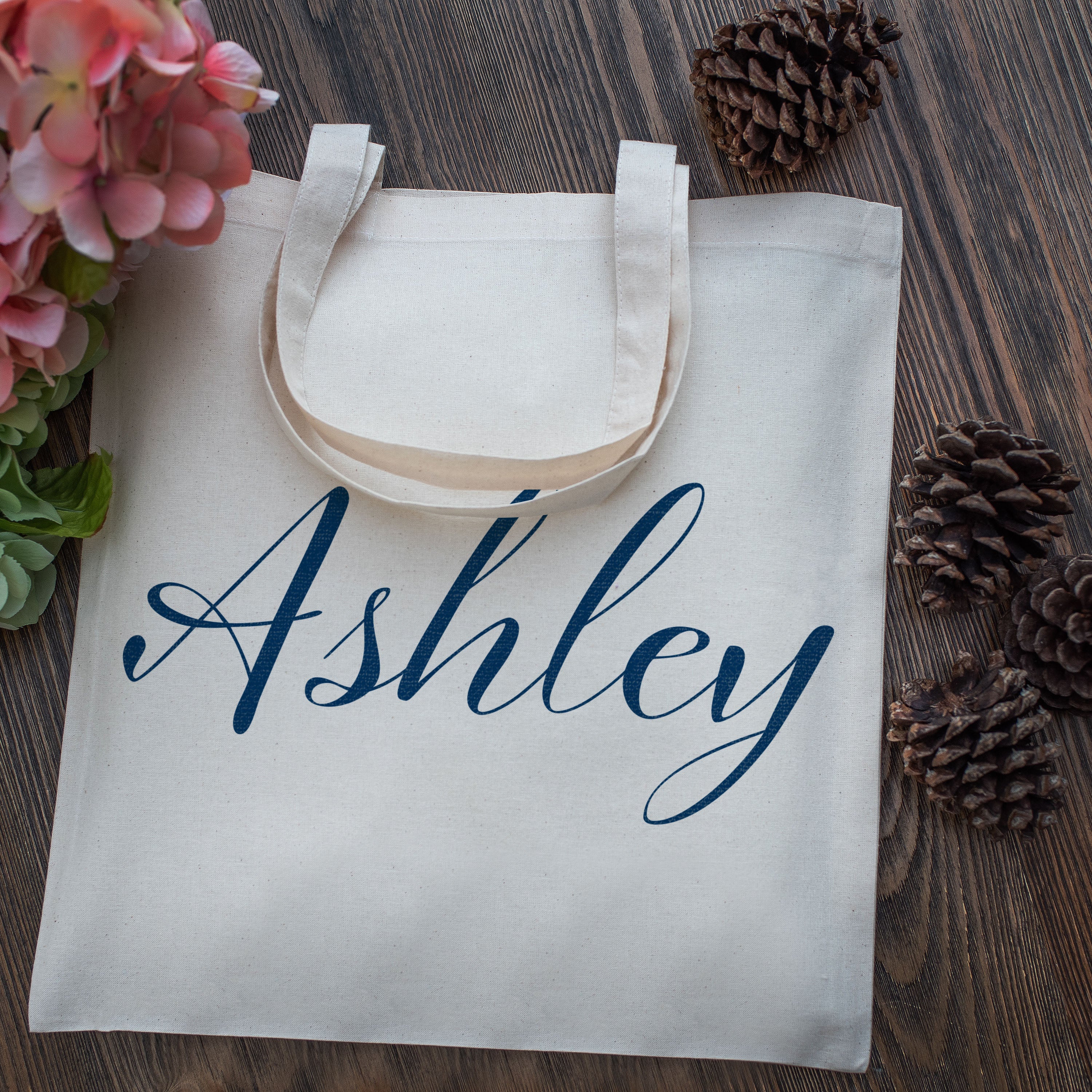 Personalized Wedding Floral Tote Bags Gift for Bridesmaid w/Initial & Name  - 8 Design - Customized Canvas Bag for Girls - Custom Beach Shoulder Bag 