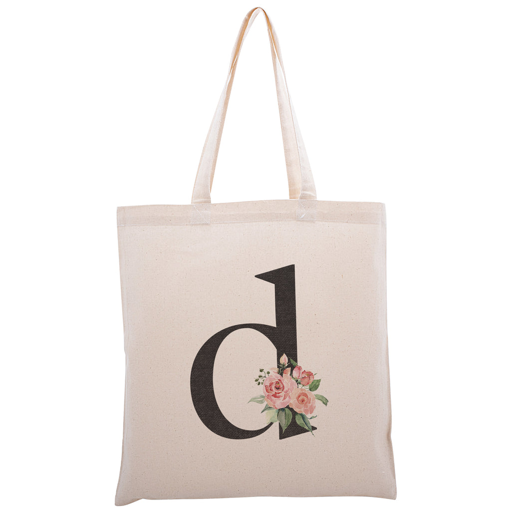 Personalized Floral Initial Cotton Canvas Tote Bag for Events Bachelorette Party Baby Shower Bridal Shower Bridesmaid Christmas Gift Bag | Totes for Yoga Pilates Gym Workout | Reusable Bags for Shool