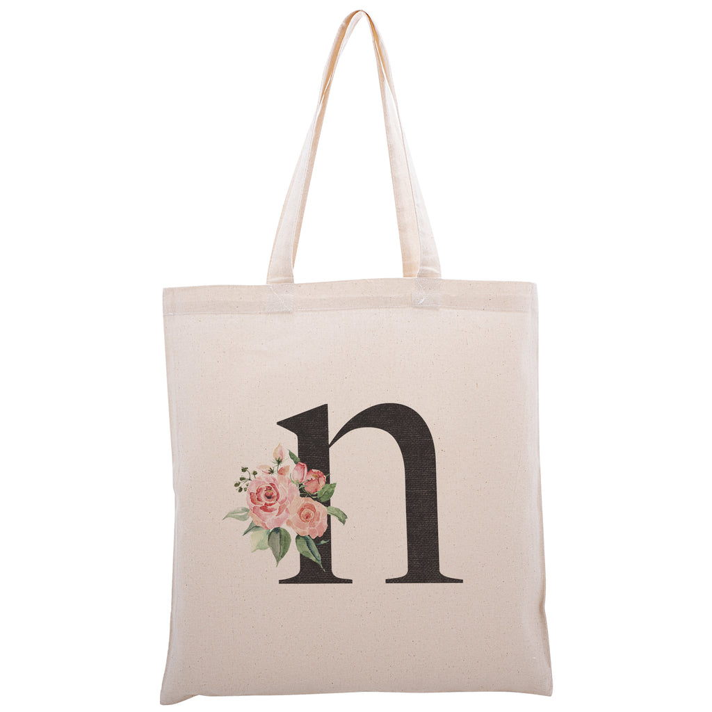 Personalized Floral Initial Cotton Canvas Tote Bag for Events Bachelorette Party Baby Shower Bridal Shower Bridesmaid Christmas Gift Bag | Totes for Yoga Pilates Gym Workout | Reusable Bags for Shool