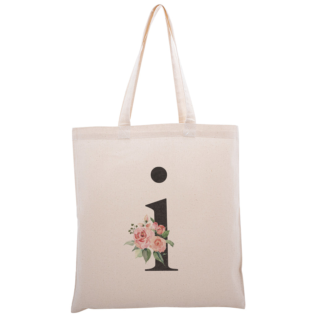 Personalized Floral Initial Cotton Canvas Tote Bag for Events Bachelorette Party Baby Shower Bridal Shower Bridesmaid Christmas Gift Bag | Totes for Yoga Pilates Gym Workout | Reusable Bags for Shool