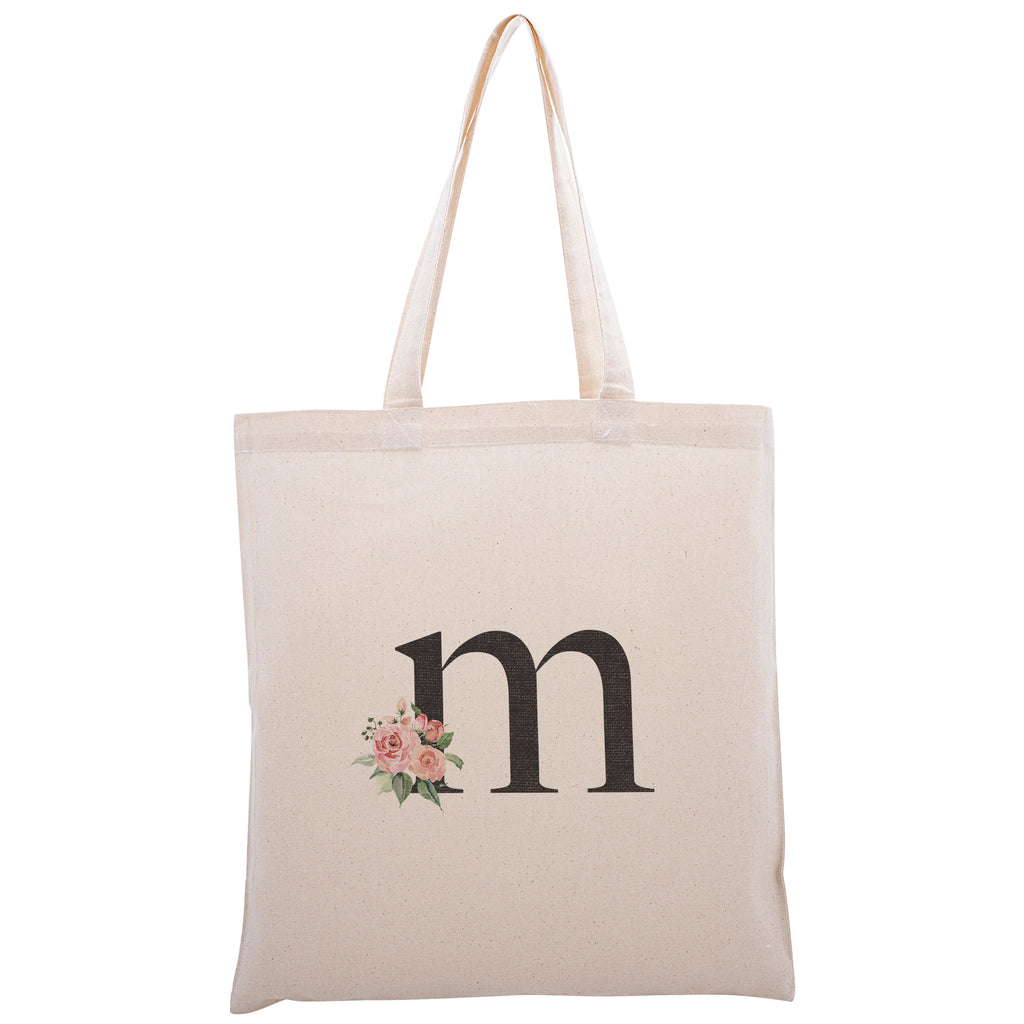 Personalized Floral Initial Cotton Canvas Tote Bag for Events Bachelorette Party Baby Shower Bridal Shower Bridesmaid Christmas Gift Bag | Totes for Yoga Pilates Gym Workout | Reusable Bags for Shool