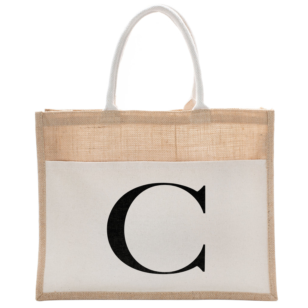 Daily Use Canvas Tote Bag With Initial For Beach Workout Yoga Vacation Gym | Luxury Totes Gift for Christmas Events and Parties