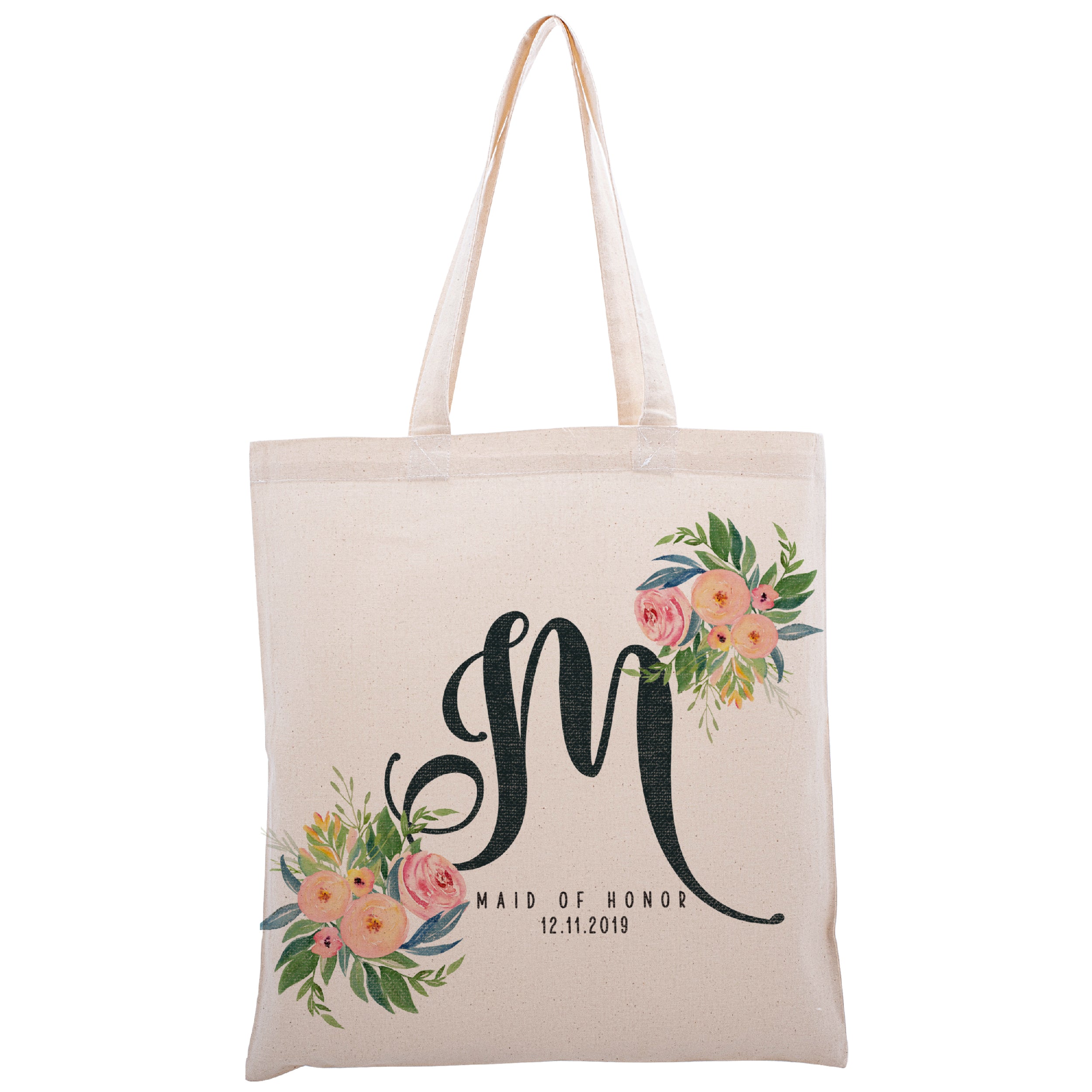 Personalized Initial & Name Tote Bags for Women - 17 Color Options -  Customized Cotton Canvas Shoulder Bag - Custom Bridesmaid Proposal Gifts 