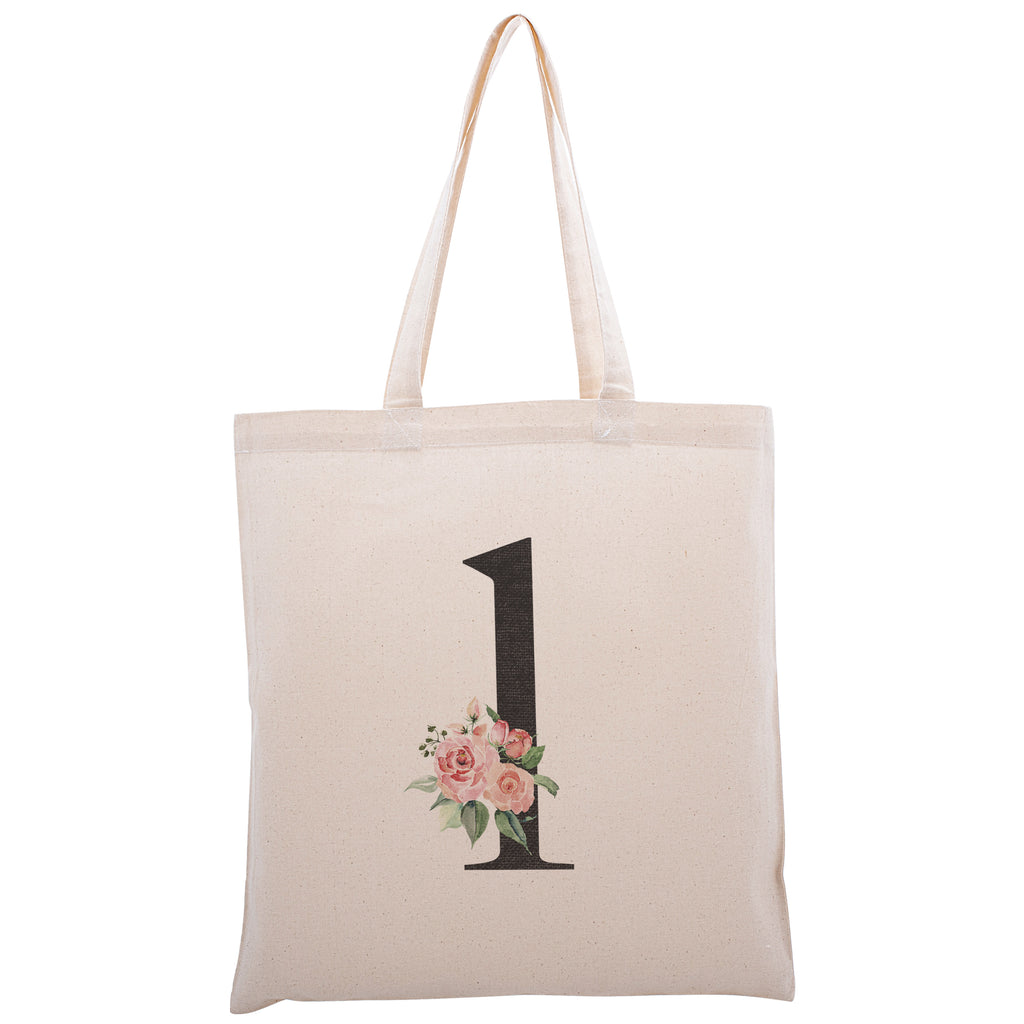 Personalized Floral Initial Cotton Canvas Tote Bag for Events Bachelorette Party Baby Shower Bridal Shower Bridesmaid Christmas Gift Bag | Totes for Yoga Pilates Gym Workout | Reusable Bags for Shool