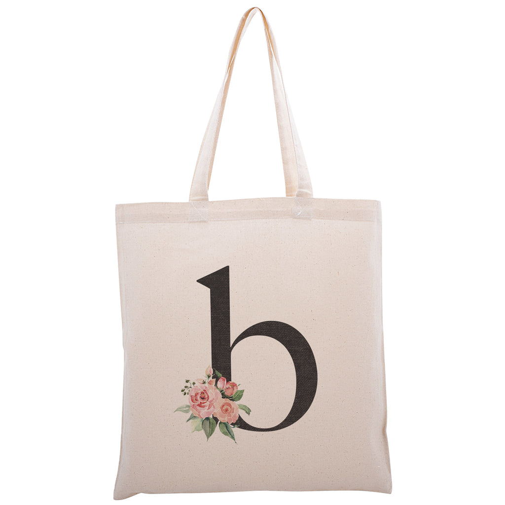 Personalized Floral Initial Cotton Canvas Tote Bag for Events Bachelorette Party Baby Shower Bridal Shower Bridesmaid Christmas Gift Bag | Totes for Yoga Pilates Gym Workout | Reusable Bags for Shool