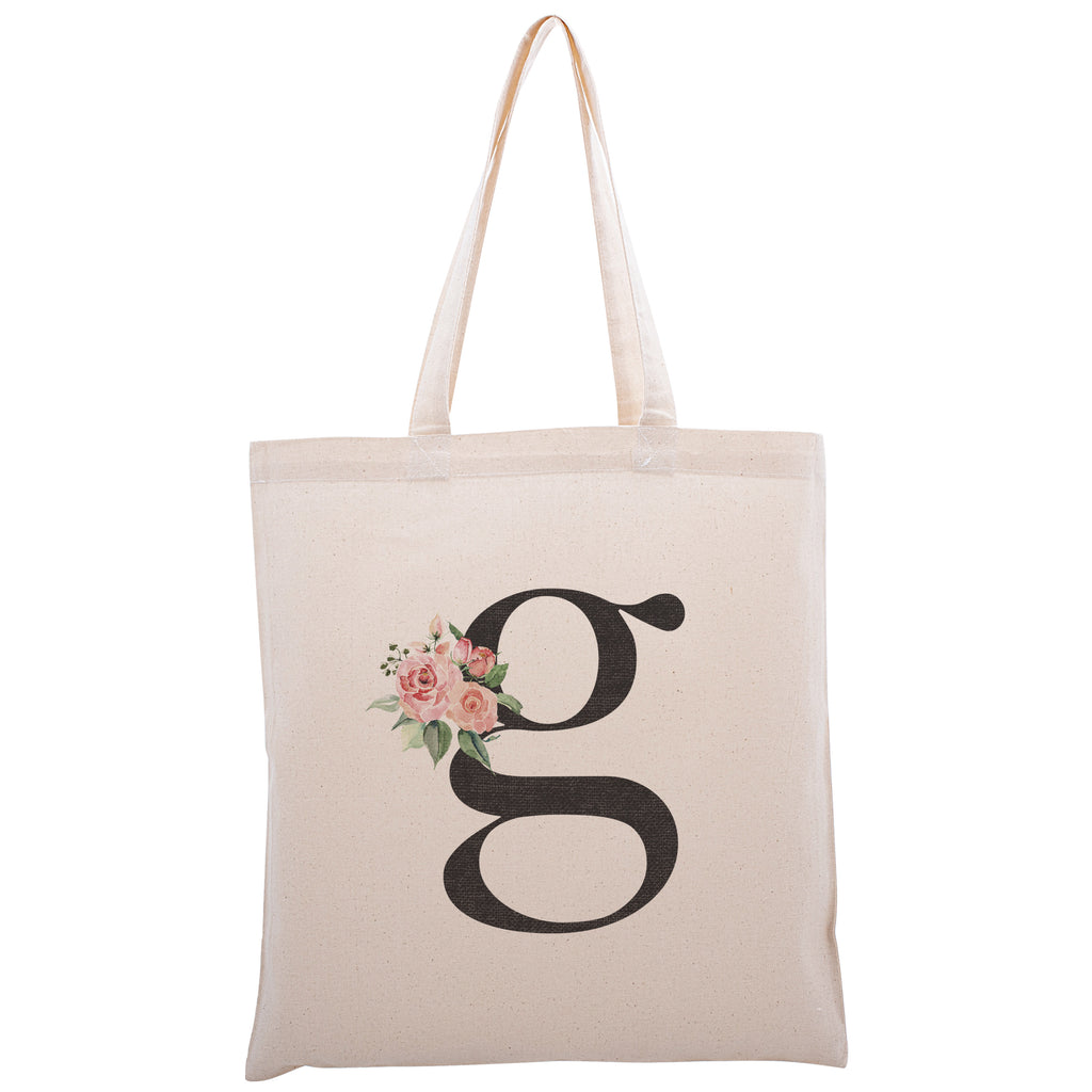 Personalized Floral Initial Cotton Canvas Tote Bag for Events Bachelorette Party Baby Shower Bridal Shower Bridesmaid Christmas Gift Bag | Totes for Yoga Pilates Gym Workout | Reusable Bags for Shool