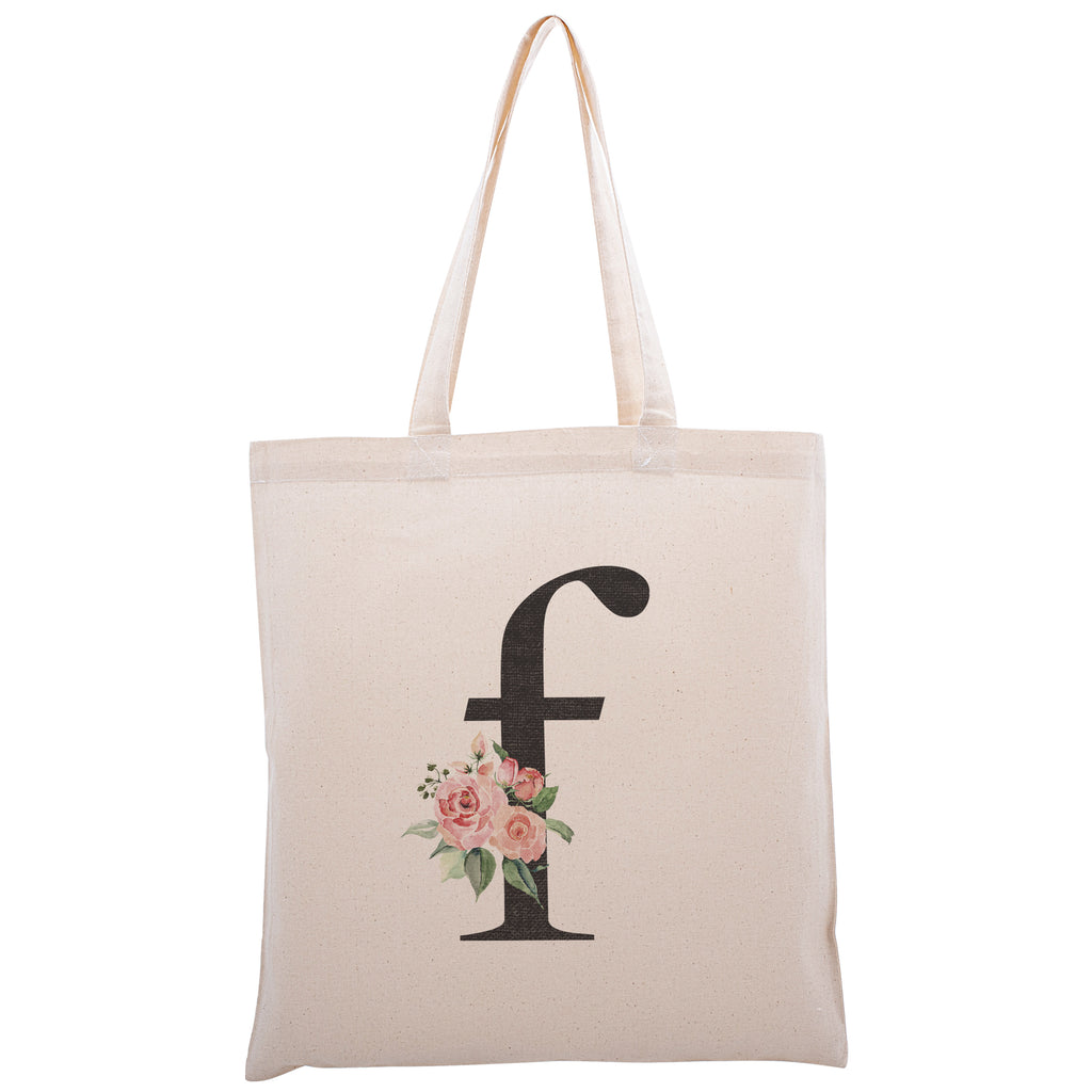 Personalized Floral Initial Cotton Canvas Tote Bag for Events Bachelorette Party Baby Shower Bridal Shower Bridesmaid Christmas Gift Bag | Totes for Yoga Pilates Gym Workout | Reusable Bags for Shool