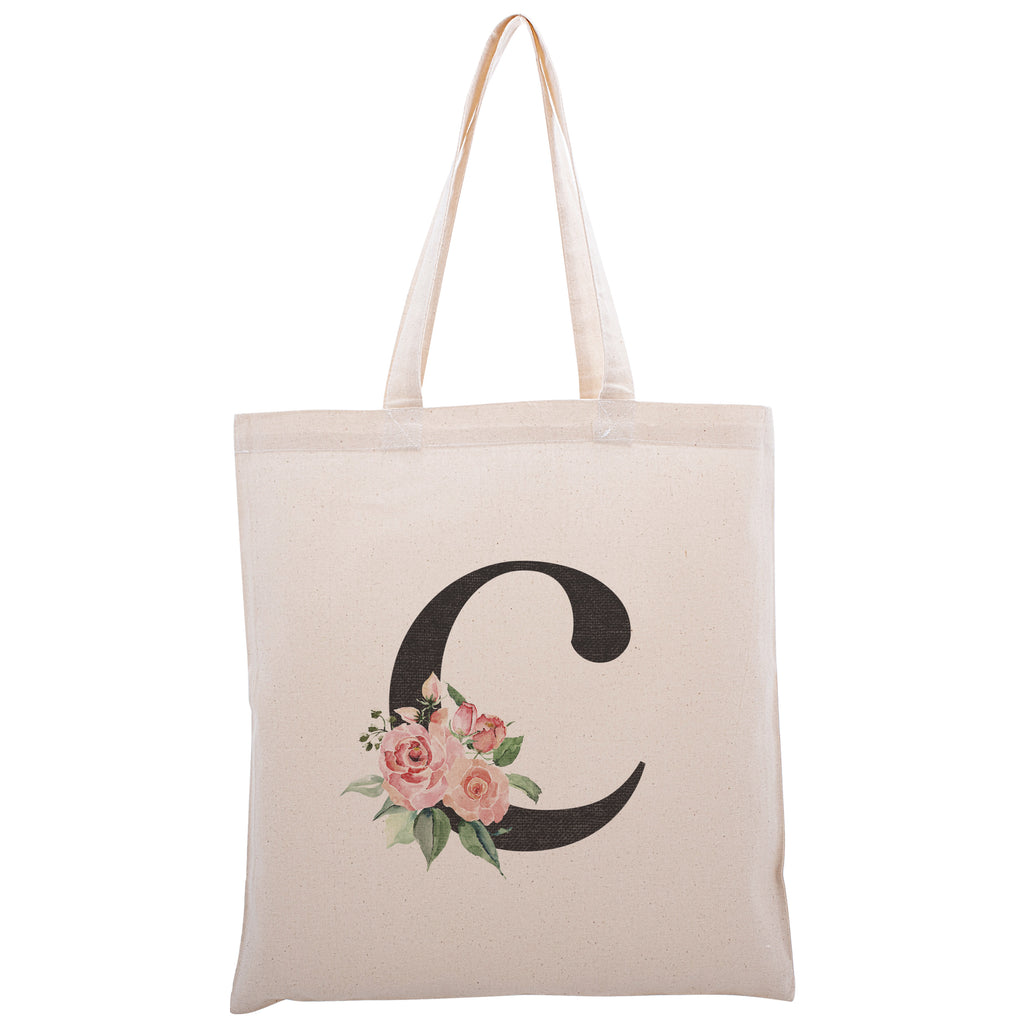 Personalized Canvas Tote Bag with Name & Initial - Personalized Brides
