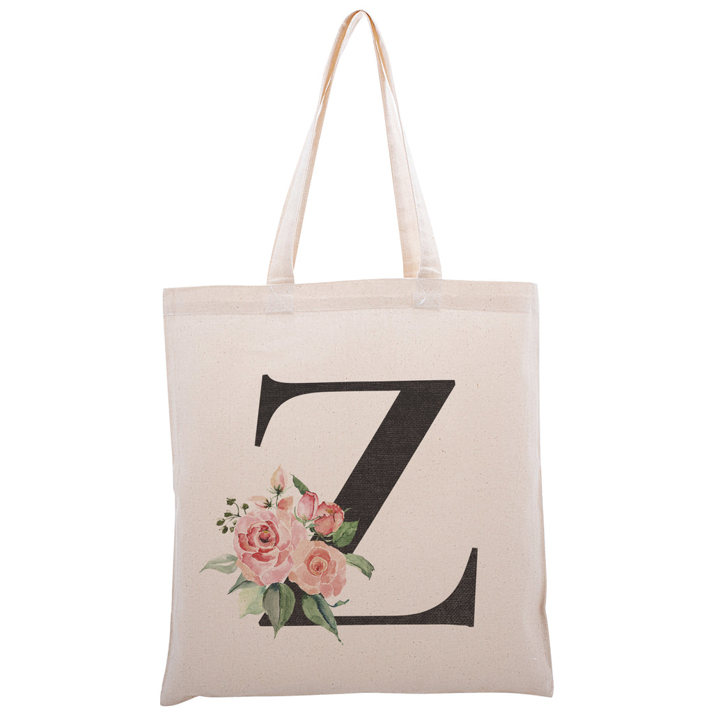 Personalized Floral Initial Cotton Canvas Tote Bag for Events Bachelorette Party Baby Shower Bridal Shower Bridesmaid Christmas Gift Bag | Totes for Yoga Pilates Gym Workout | Reusable Bags for Shool