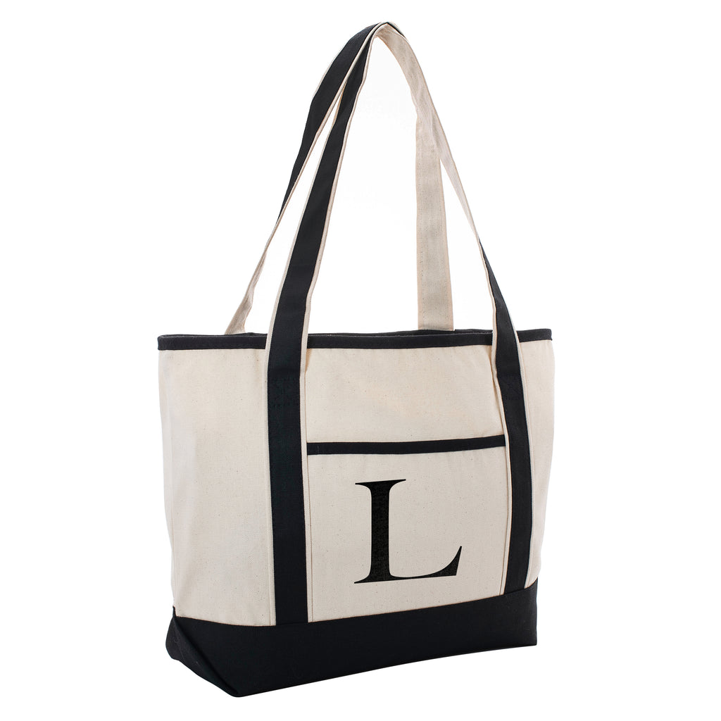 Black Linen Canvas Tote Bag With Initial For Beach Workout Yoga Vacation | Daily Use Totes Gift For Events